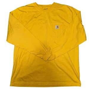Carhartt Yellow Long Sleeve Pocket T Shirt Workwear Loose Fit Mens XL